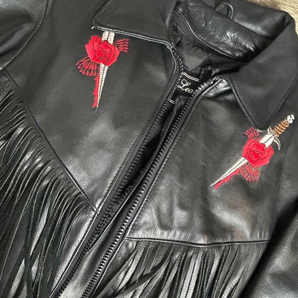Black leather jacket with red - Picture 2 of 5